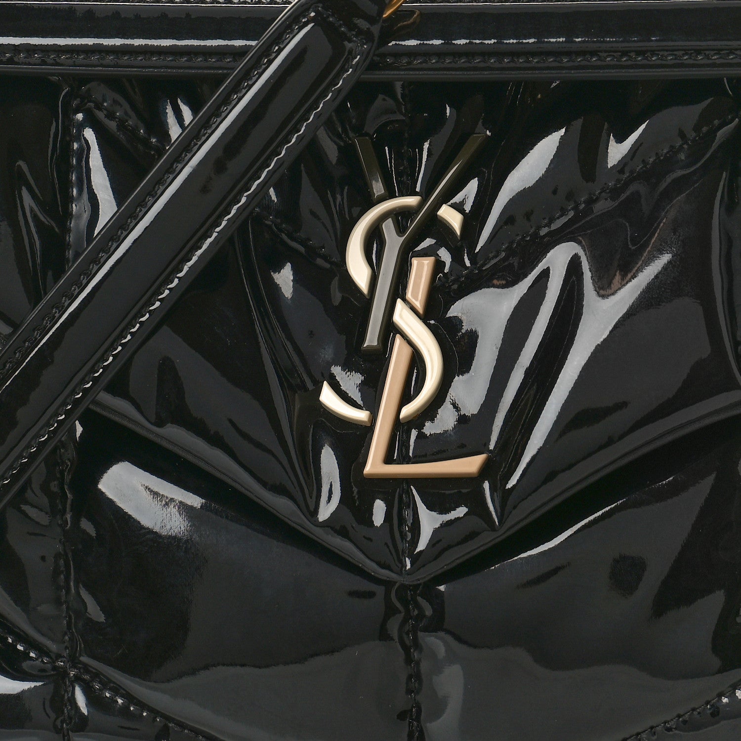 Saint Laurent SAINT LAURENT Patent Quilted Small Loulou Puffer Monogram Chain Satchel Black 9 of 12