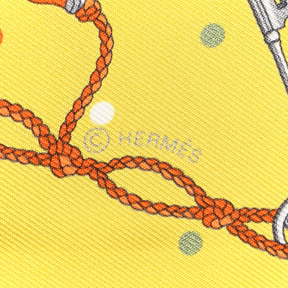 Hermes Silk Calfskin Les Cles A Pois Fringed Twilly Jaune Argent Orange Vif 3 of 4