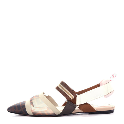 Fendi Technical Mesh FF Colibri Slingback Ballerina Flats 39 Tobacco Moro Camelia Beige Caramello 1 of 11