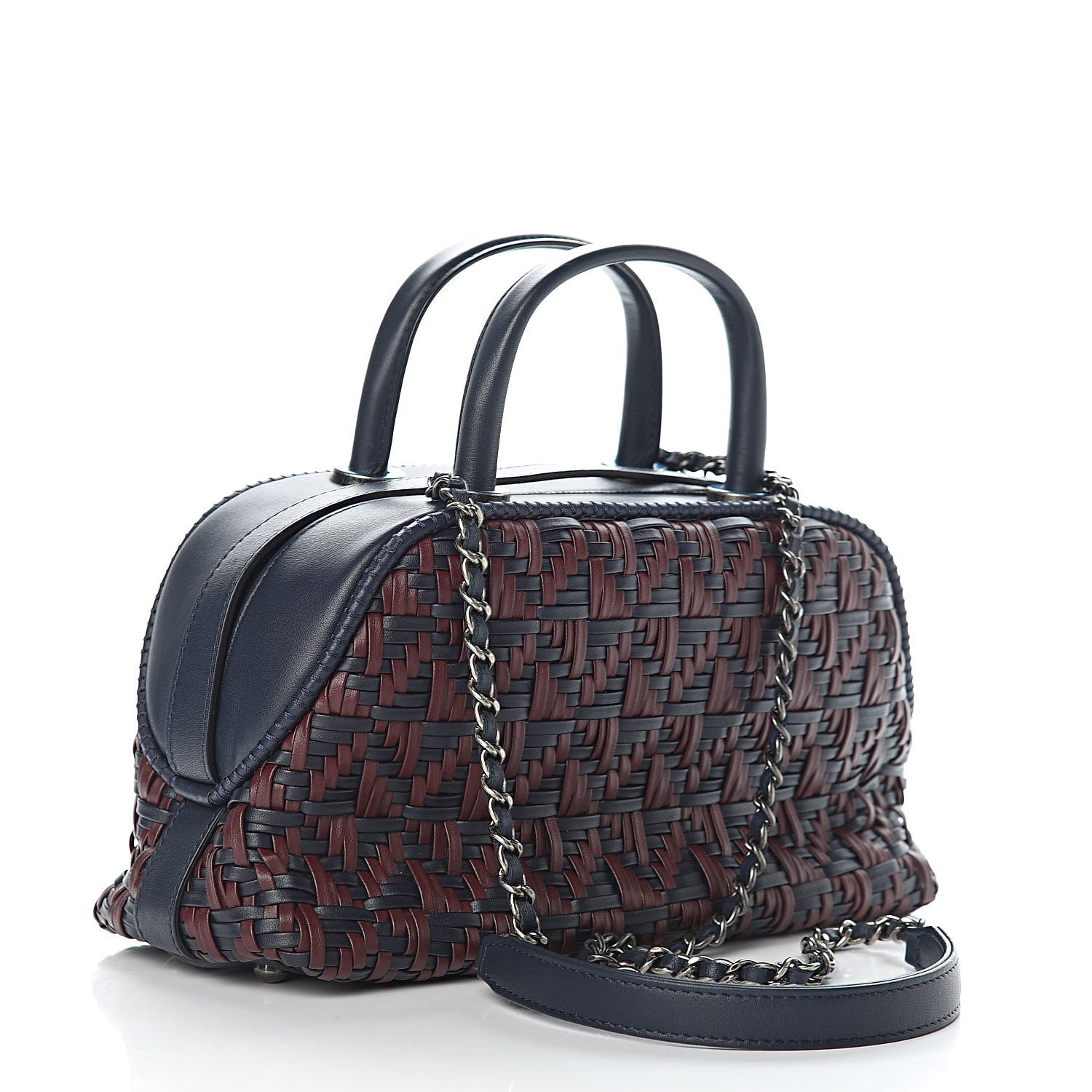 Chanel Calfskin Woven Bowling Bag Navy Blue 3 of 11