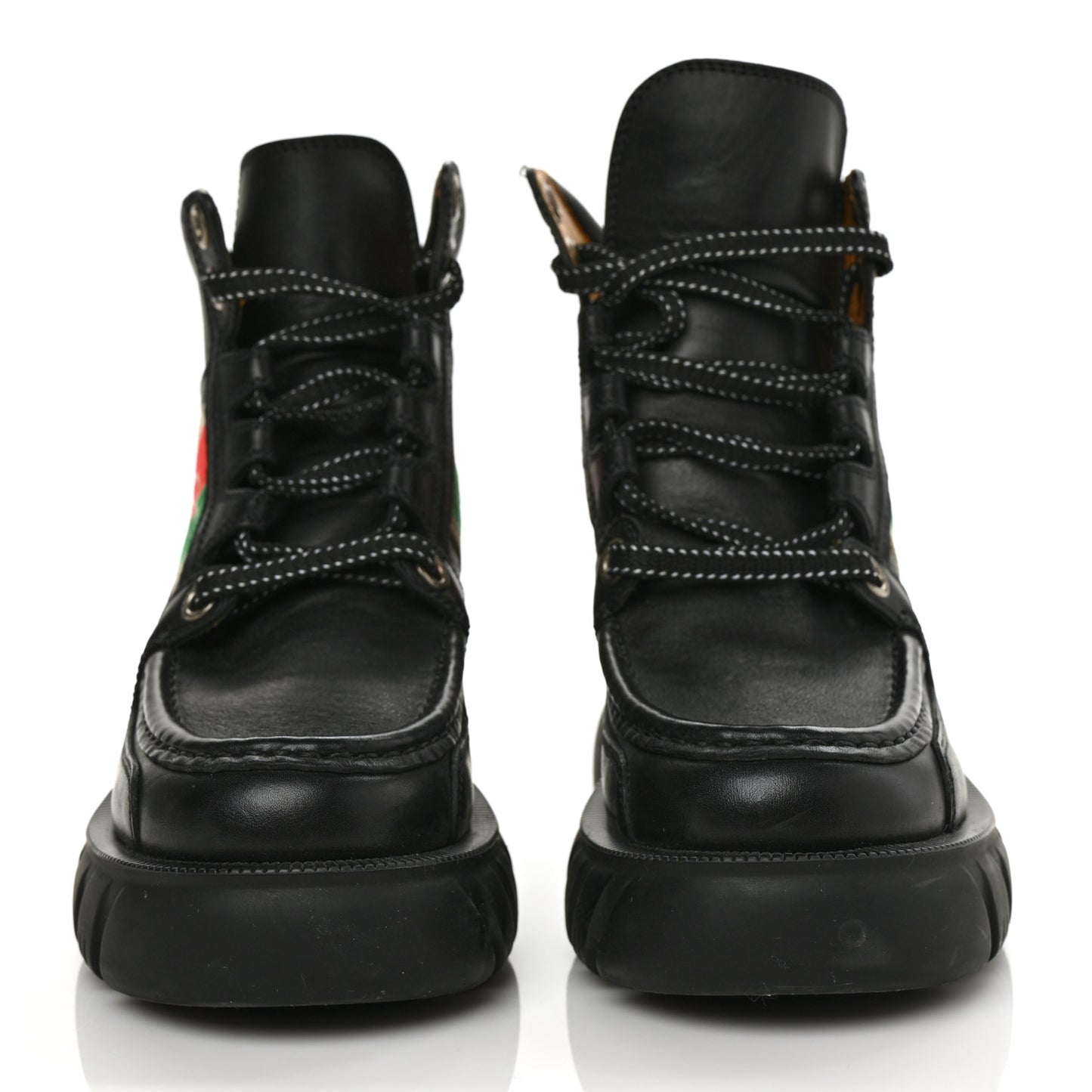 Quebec Calfskin Web Womens Interlocking G Lace Up Combat Boots 35 Black Mystic White Green Red