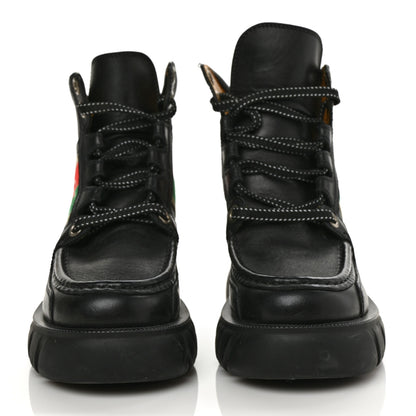 Gucci Quebec Calfskin Web Womens Interlocking G Lace Up Combat Boots 35 Black Mystic White Green Red 2 of 10