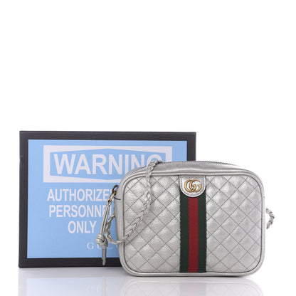 Gucci Laminated Nappa Web Trapuntata Mini GG Shoulder Bag Argento 10 of 10