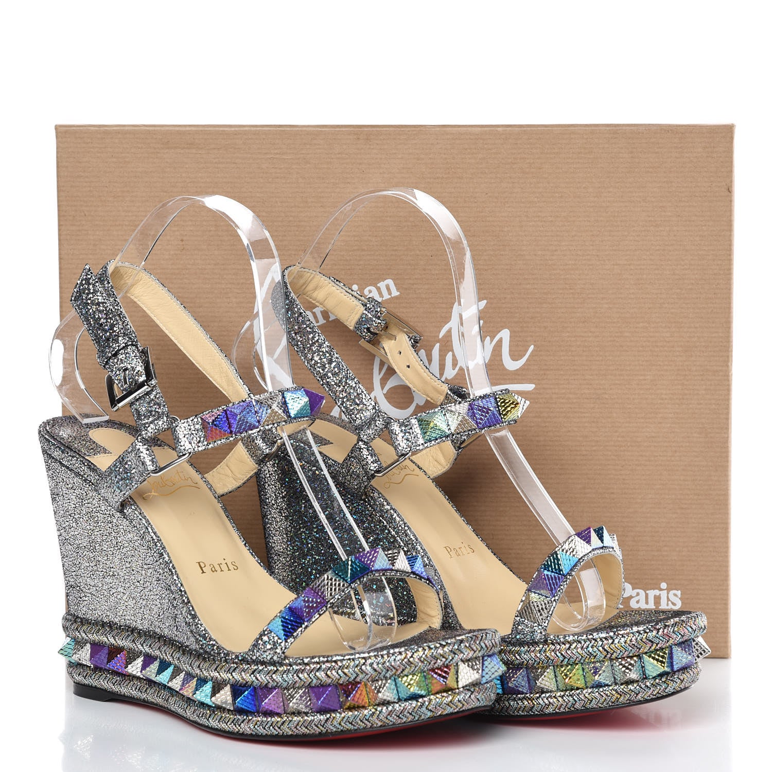 Christian Louboutin Nappa Mica Pyraclou 110 Wedge Sandals 38 Silver 8 of 8