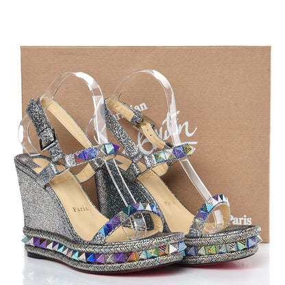 Christian Louboutin Nappa Mica Pyraclou 110 Wedge Sandals 38 Silver 8 of 8