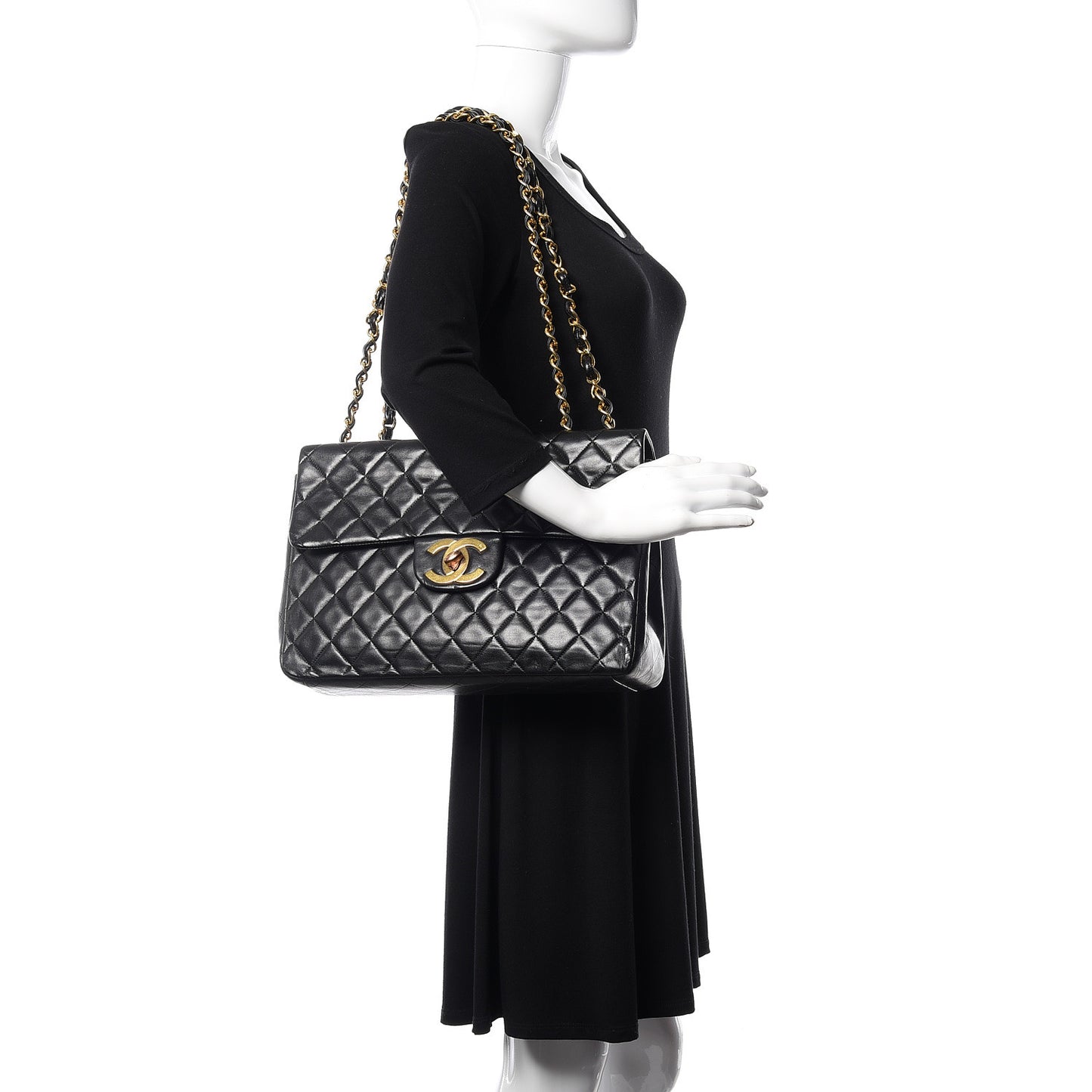 Lambskin Quilted XL Jumbo Single Flap Black
