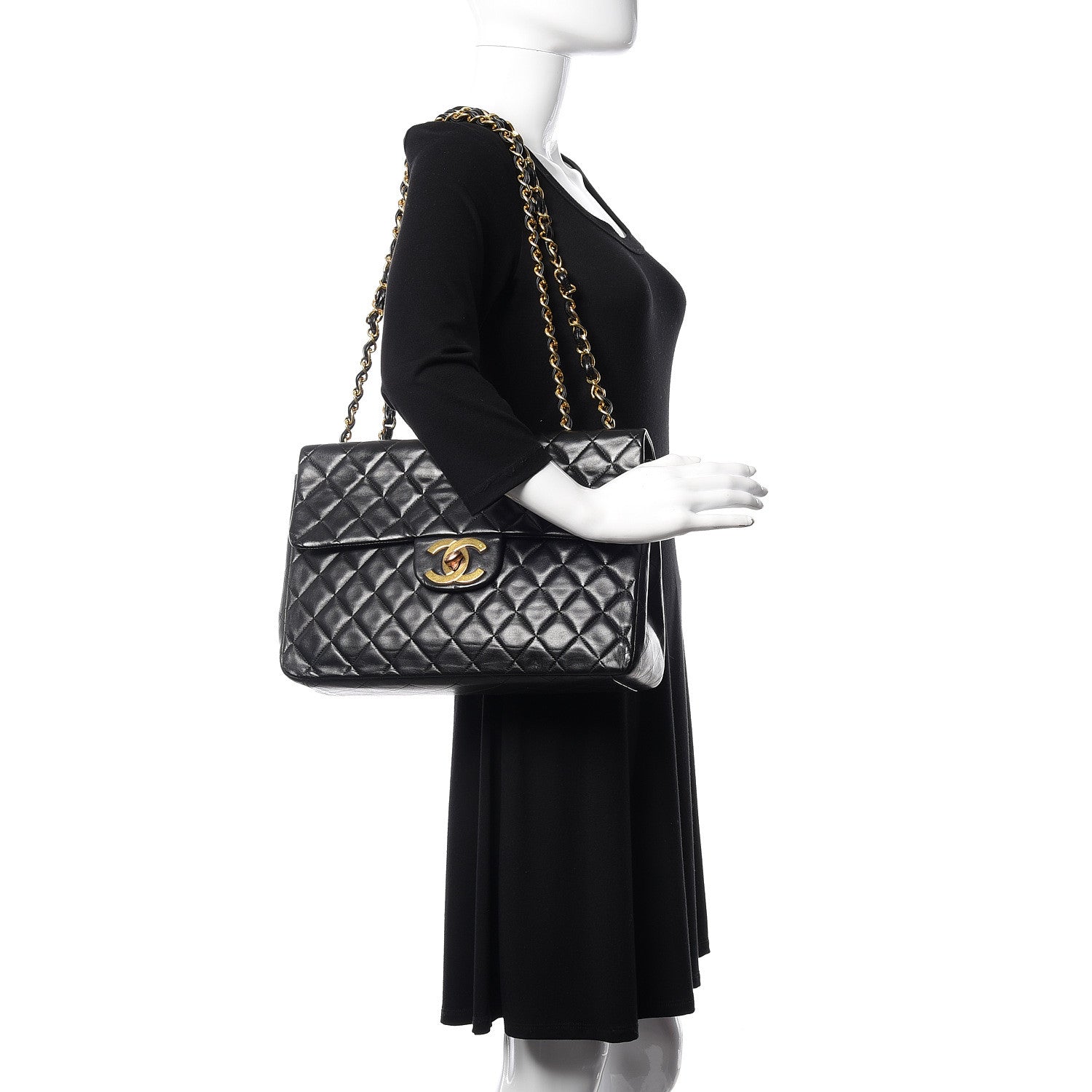 Chanel Lambskin Quilted XL Jumbo Single Flap Black 2 of 17