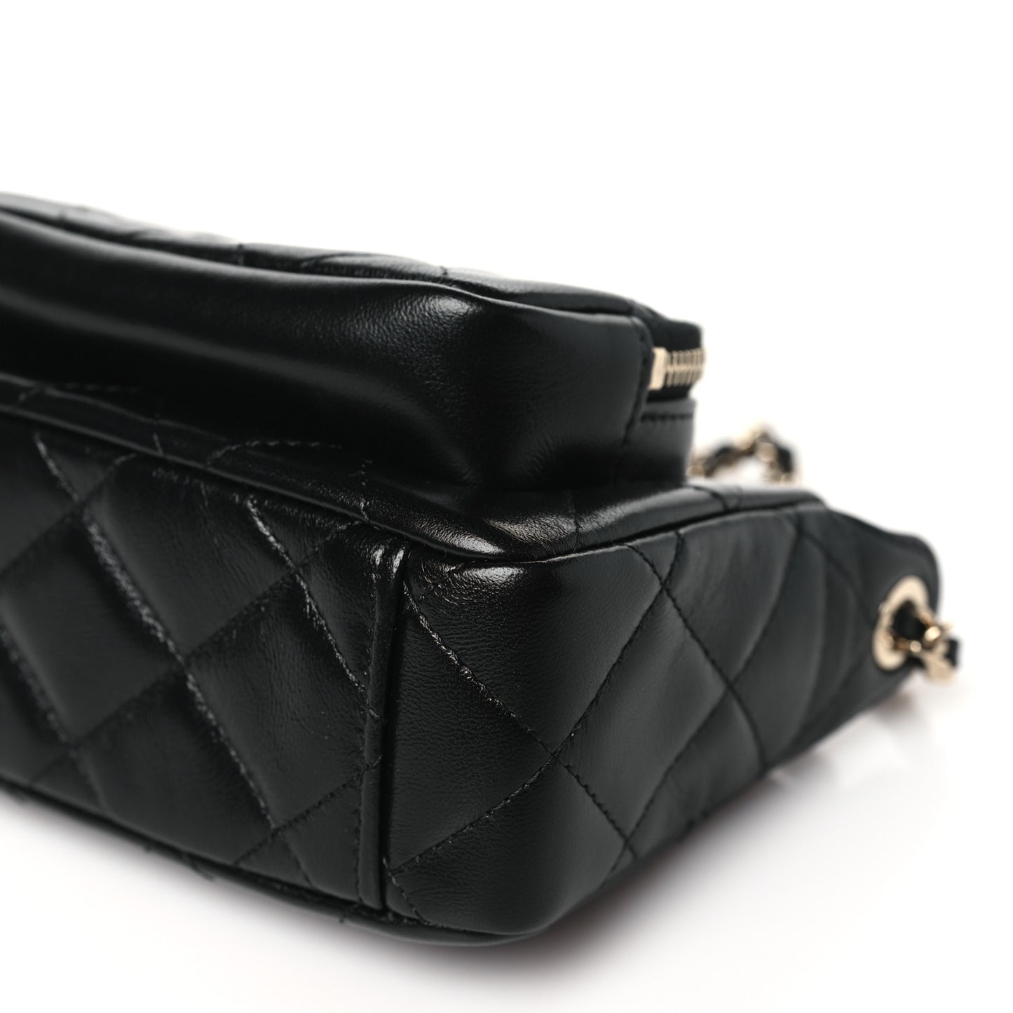 Shiny Crumpled Lambskin Quilted Clutch With Chain Black Black