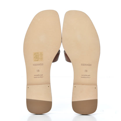 Hermes Box Calfskin Oran Sandals 38 Gold 5 of 8