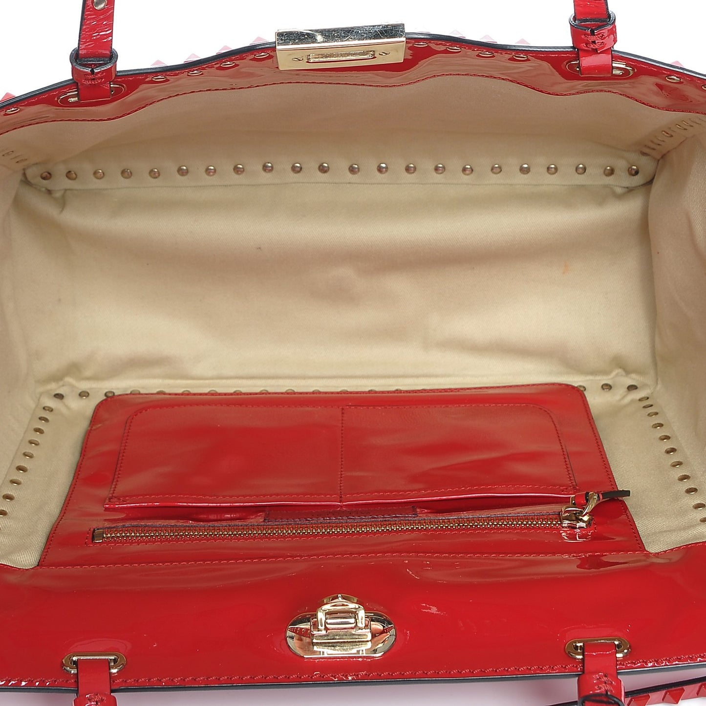 Patent Punkouture Medium Rockstud All Over Tote Rosso Valentino