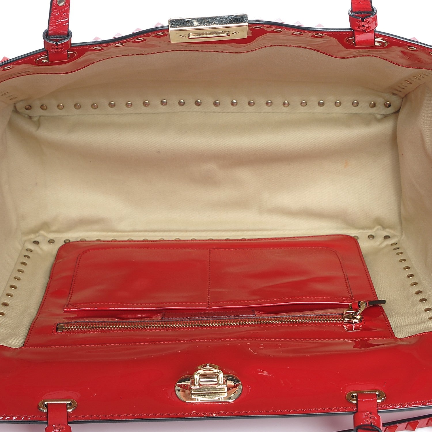 Valentino Garavani Patent Punkouture Medium Rockstud All Over Tote Rosso Valentino 5 of 7