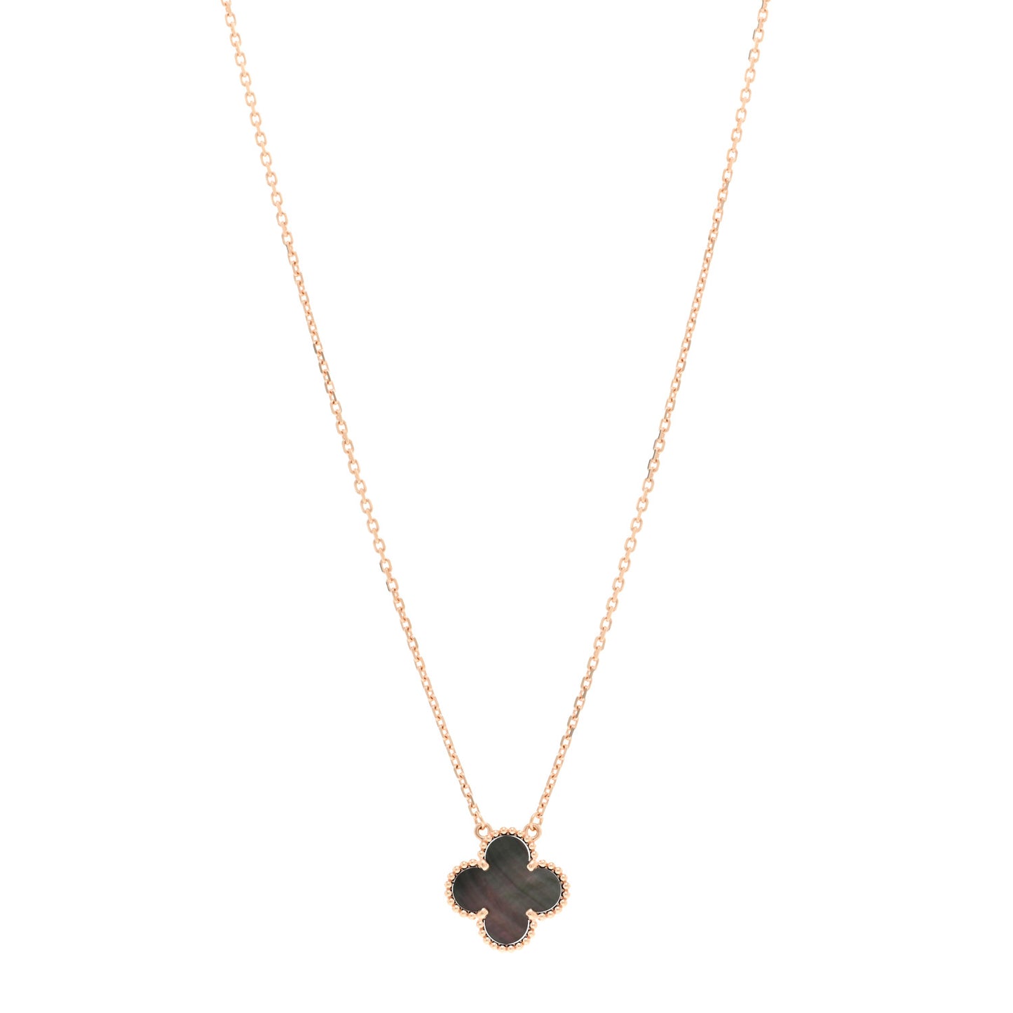 18K Rose Gold Gray Mother of Pearl Vintage Alhambra Pendant Necklace