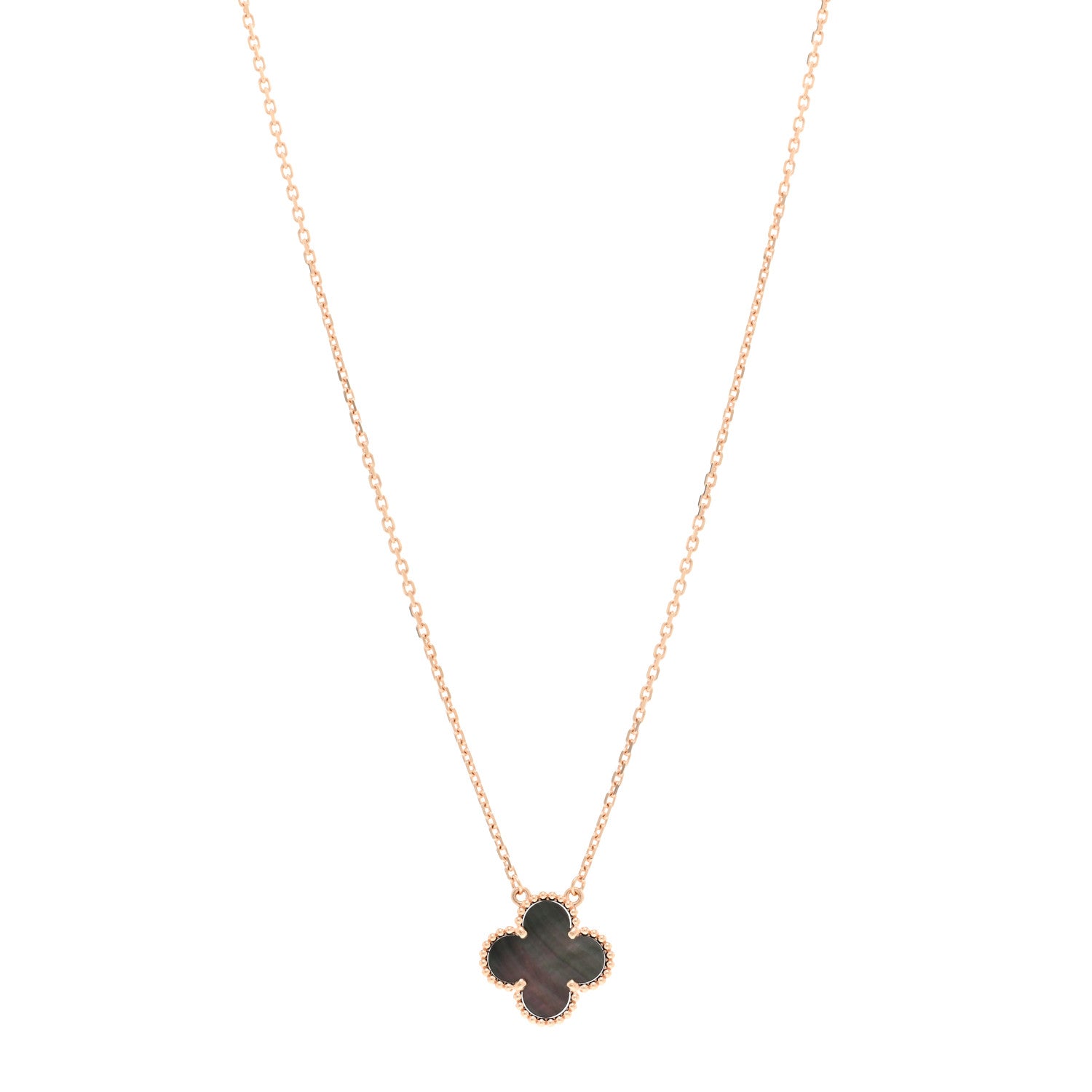 Van Cleef & Arpels 18K Rose Gold Gray Mother of Pearl Vintage Alhambra Pendant Necklace 1 of 5