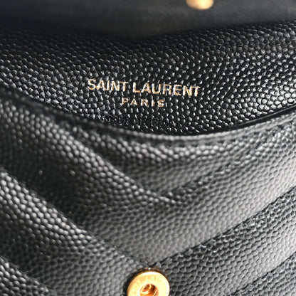 Saint Laurent Grain De Poudre Matelasse Chevron Monogram Compact Wallet Black 6 of 9