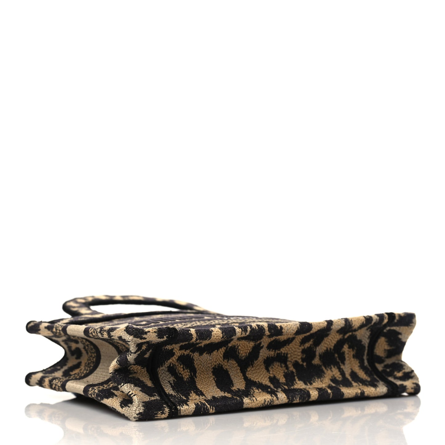 Canvas Mizza Embroidered Mini Leopard Book Tote Beige