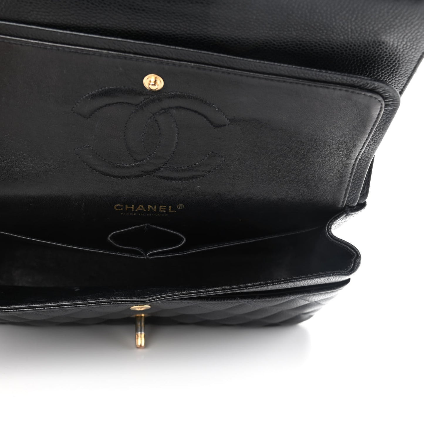 Caviar Quilted Medium Double Flap Black