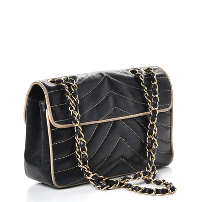 Chanel Lambskin Small Chevron Flap Black Beige 4 of 16