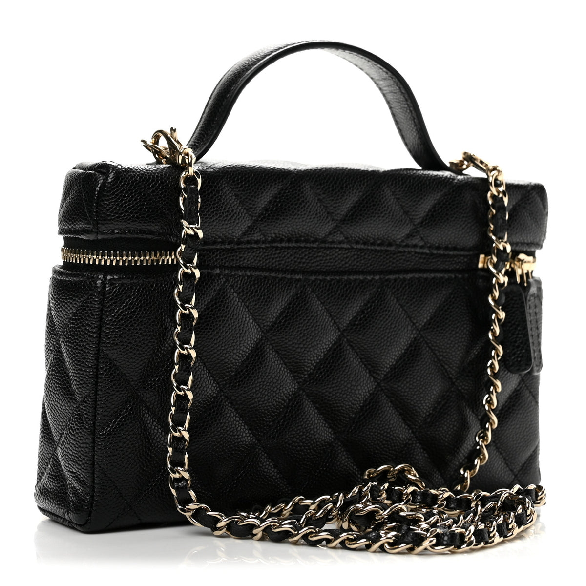 Caviar Quilted Top Handle Slim Vanity With Chain Black