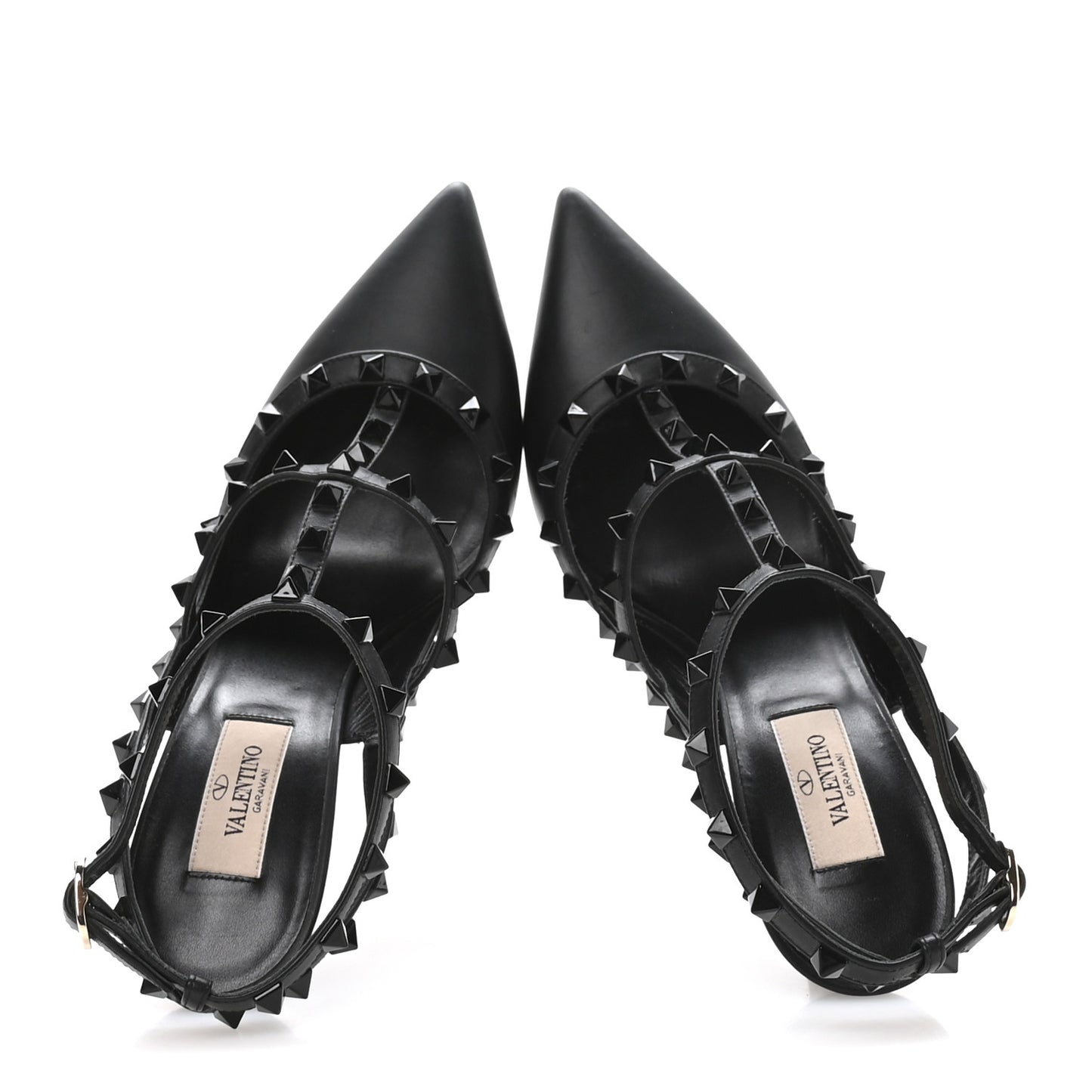 Calfskin Lacquered Monochrome Rockstud Ankle Strap 100mm Pumps 40 Black