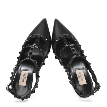 Valentino Garavani Calfskin Lacquered Monochrome Rockstud Ankle Strap 100mm Pumps 40 Black 2 of 9
