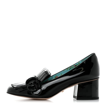 Gucci Vernice GG Marmont Fringe 50mm Loafer Pumps 35 Black 1 of 9