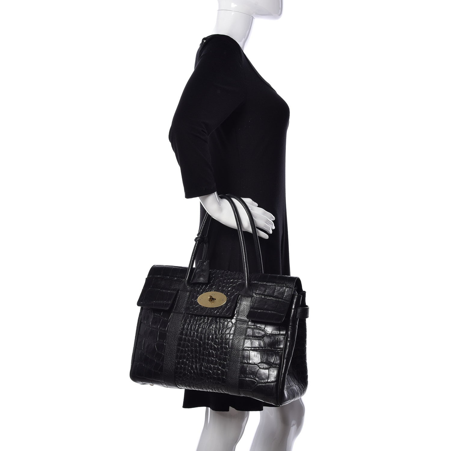 Mulberry Calfskin Crocodile Embossed Bayswater Black 2 of 8