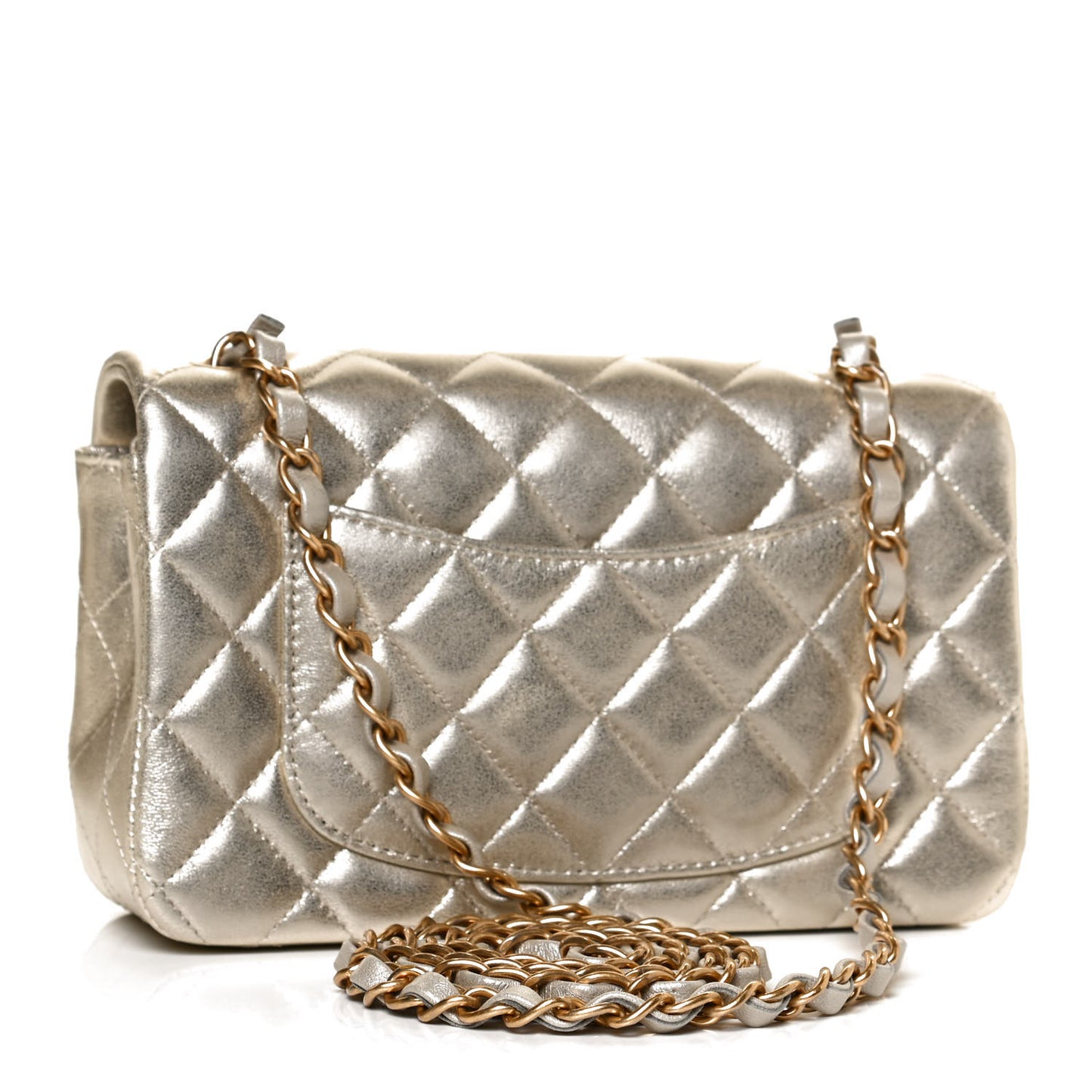 Metallic Lambskin Quilted Mini Rectangular Flap Gold
