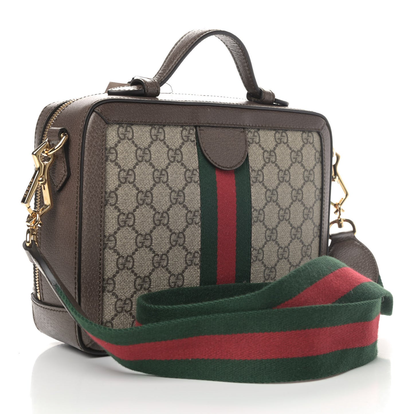GG Supreme Monogram Web Small Ophidia Top Handle Shoulder Bag Brown