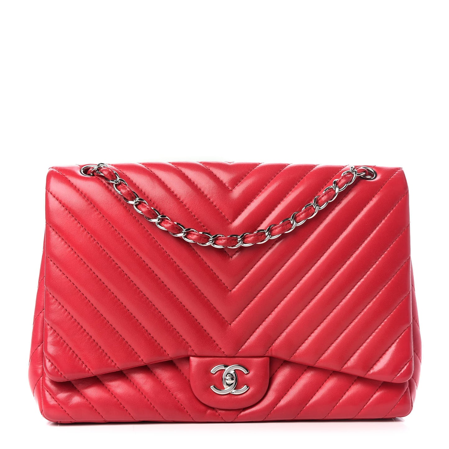 Lambskin Chevron Quilted Maxi Single Flap Red