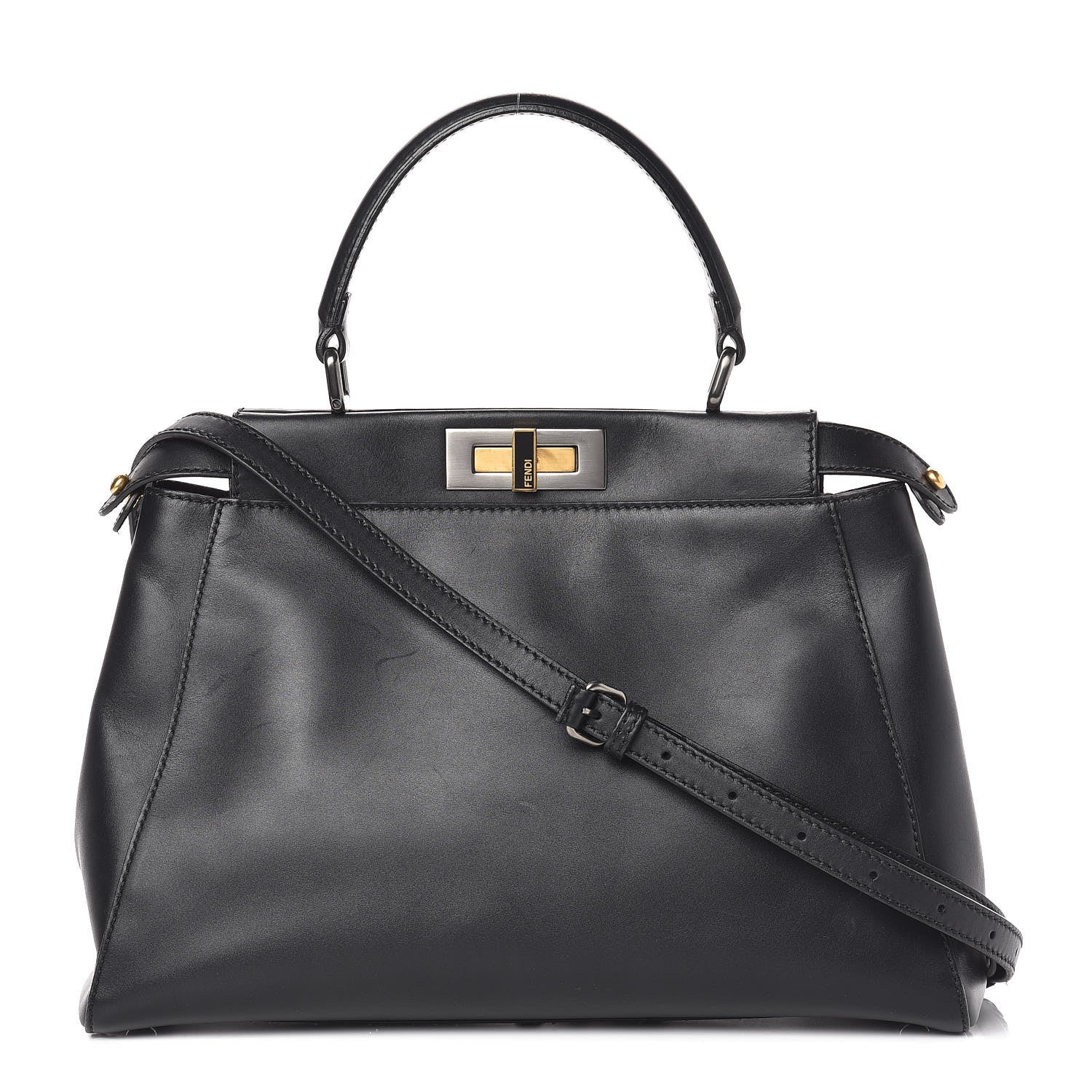 Fendi Vitello Suede Medium Peekaboo Iconic Satchel Black 1 of 19