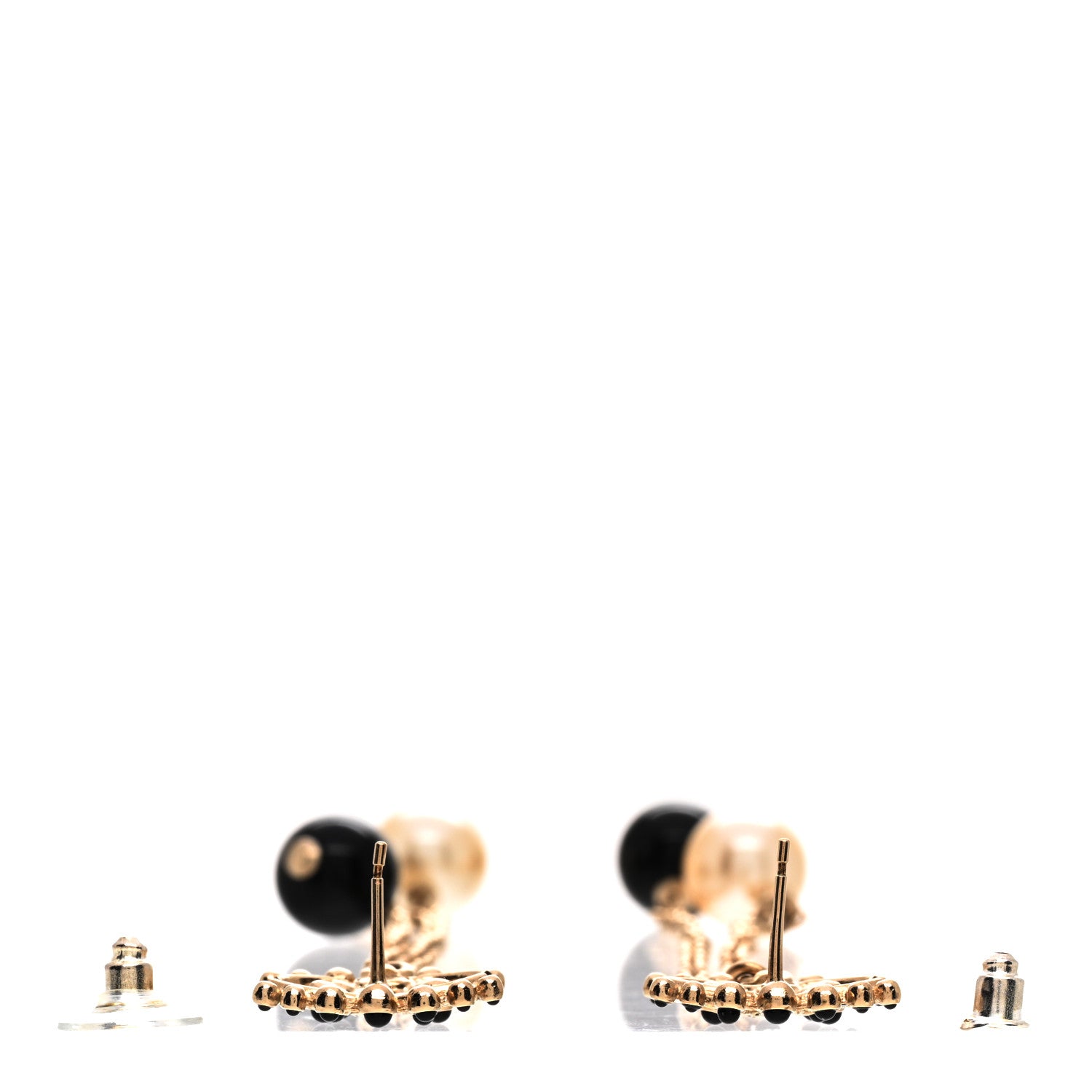Chanel Resin Crystal Pearl CC Chain Drop Earrings Gold White Black 3 of 4