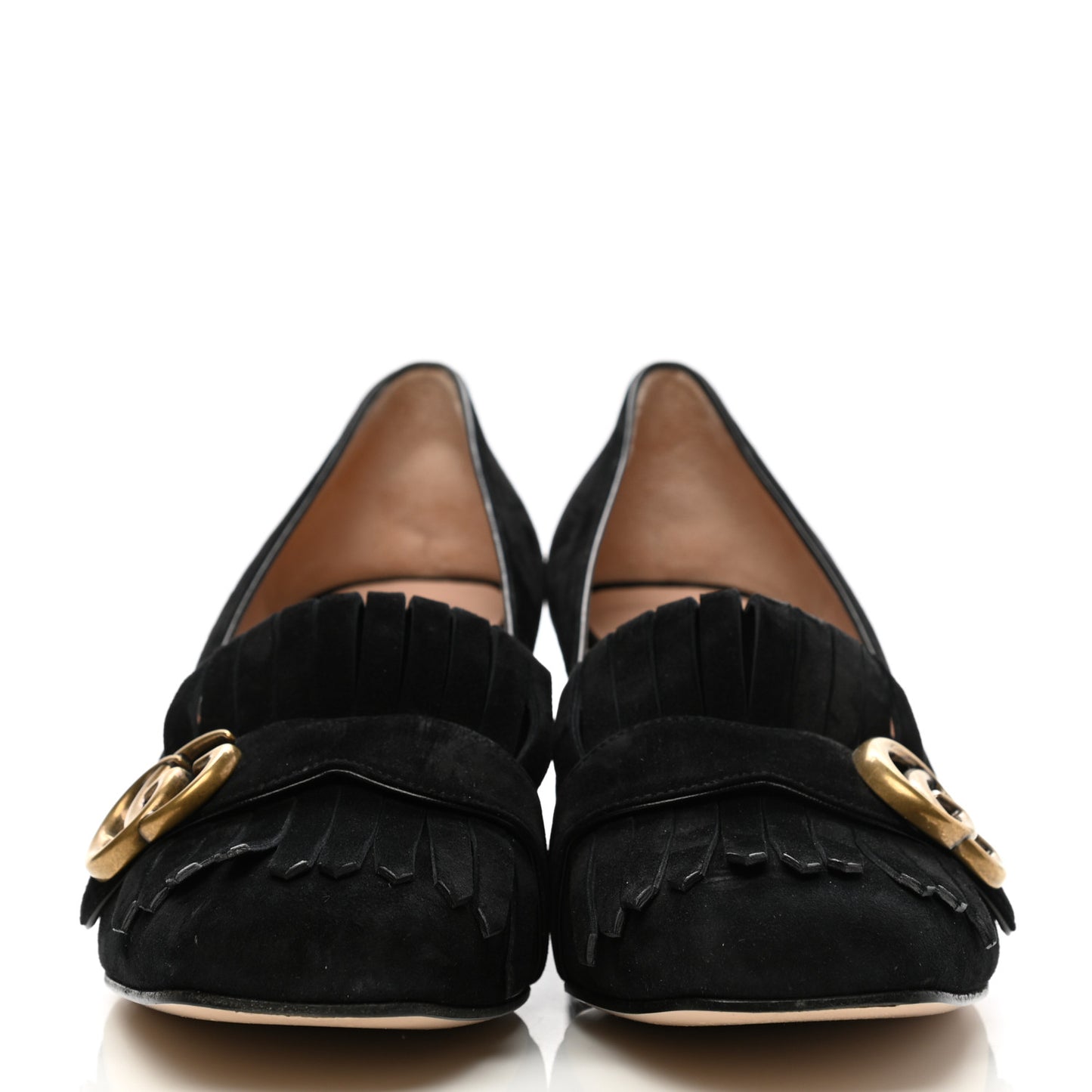 Kid Scamosciato GG Marmont Fringe 50mm Loafer Pumps 39.5 Black