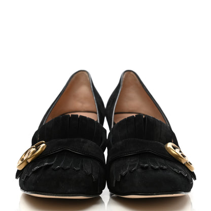 Gucci Kid Scamosciato GG Marmont Fringe 50mm Loafer Pumps 39.5 Black 2 of 11