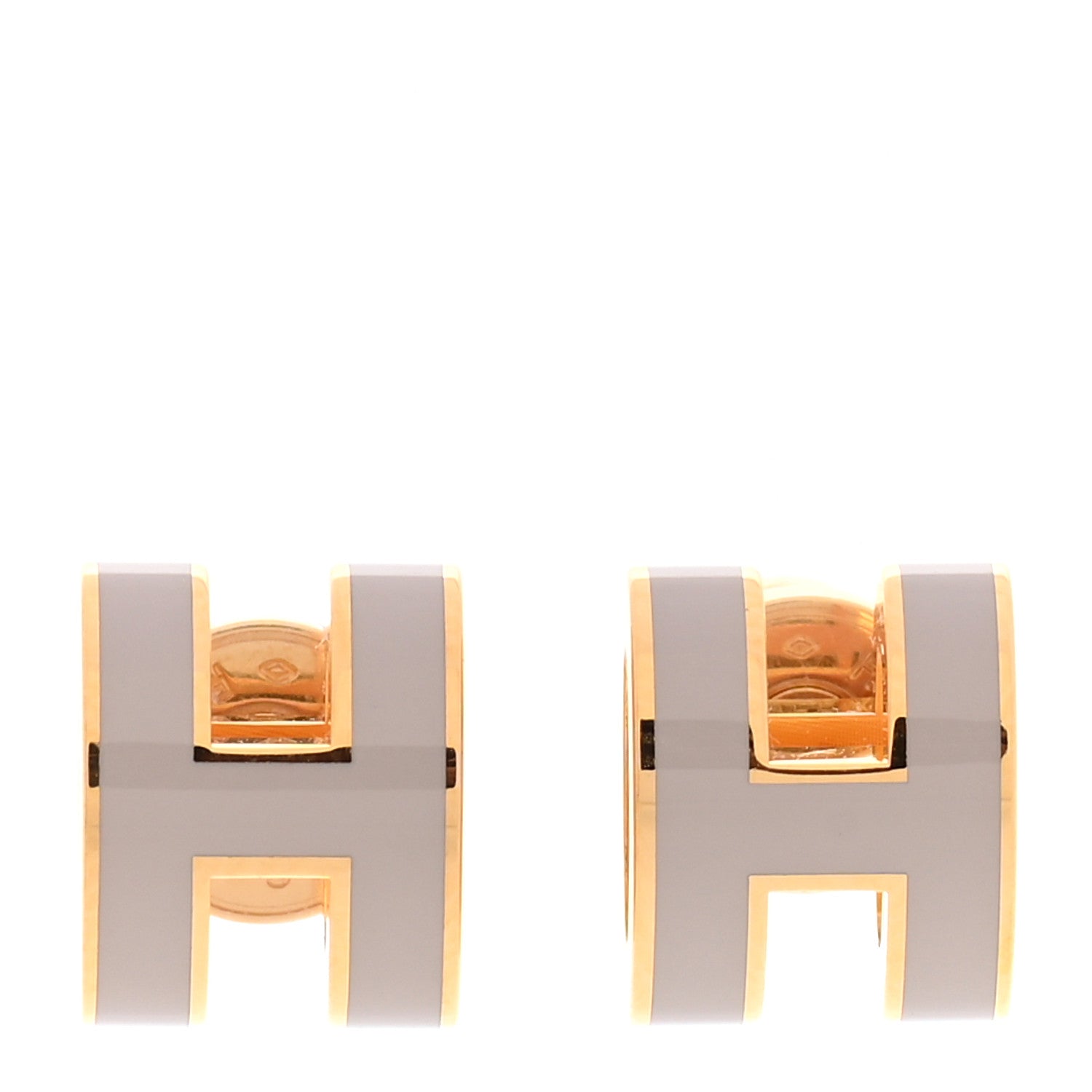 Hermes Gold Lacquered Mini Pop H Earrings Marron Glace 1 of 8