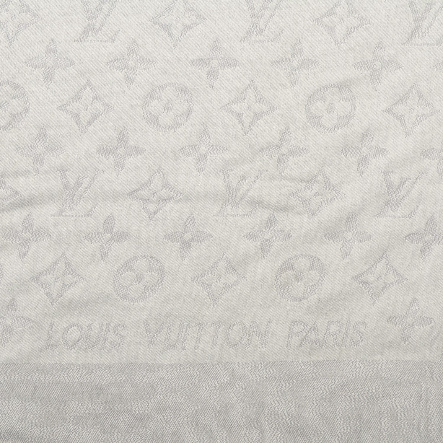 Louis Vuitton Silk Lurex Wool Monogram Shine Shawl Pearl Grey 4 of 5