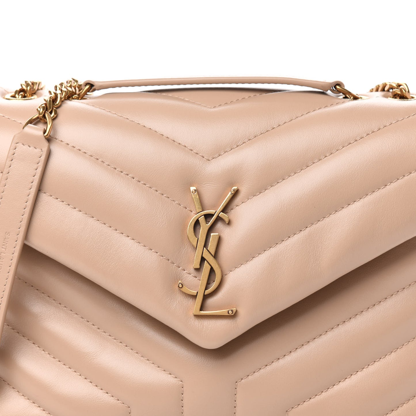 Calfskin Y Quilted Monogram Small Loulou Chain Satchel Dark Beige