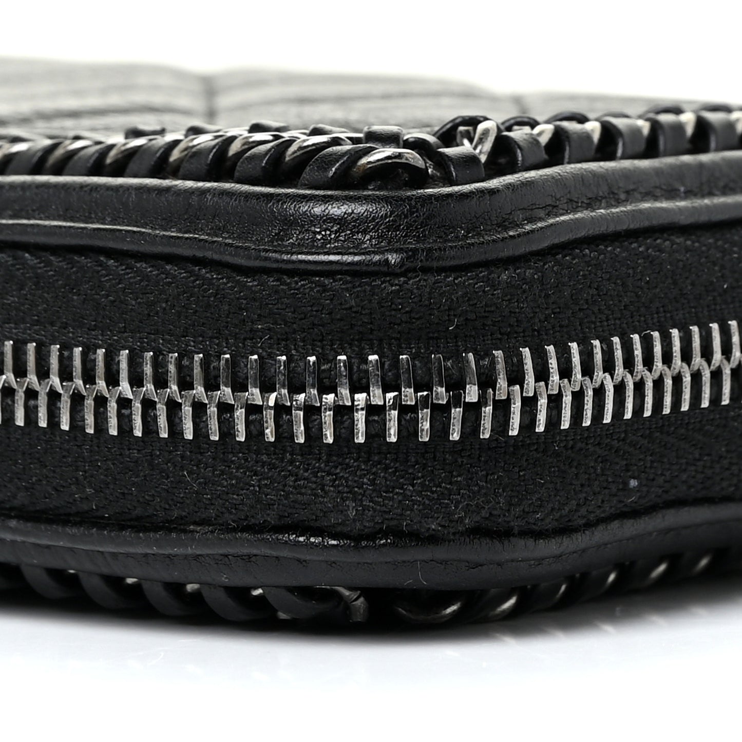Calfskin Quilted Boy Chain Large Gusset Zip Around Wallet Black