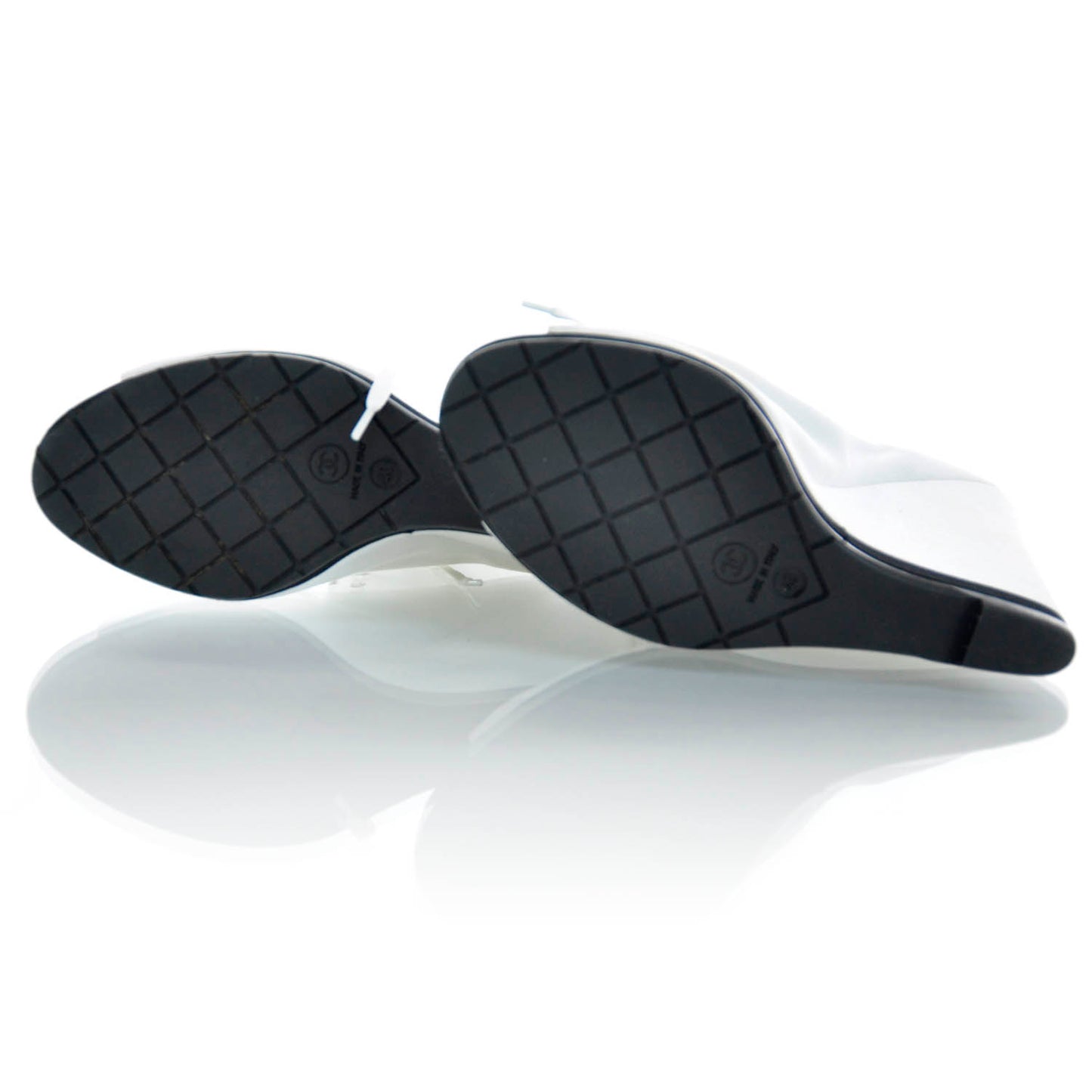 Leather Wedge Peep Toe Booties 40 Black and White