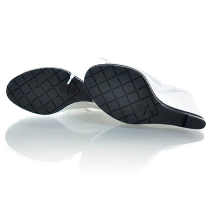 Chanel Leather Wedge Peep Toe Booties 40 Black and White 5 of 6