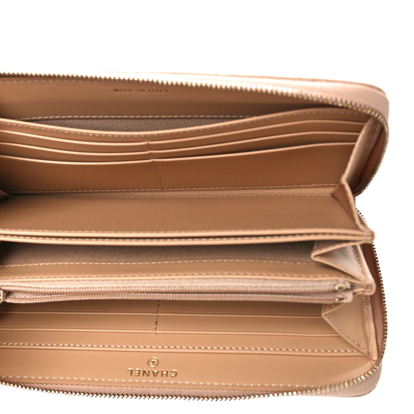 Caviar Quilted Long Zip Around Wallet Beige