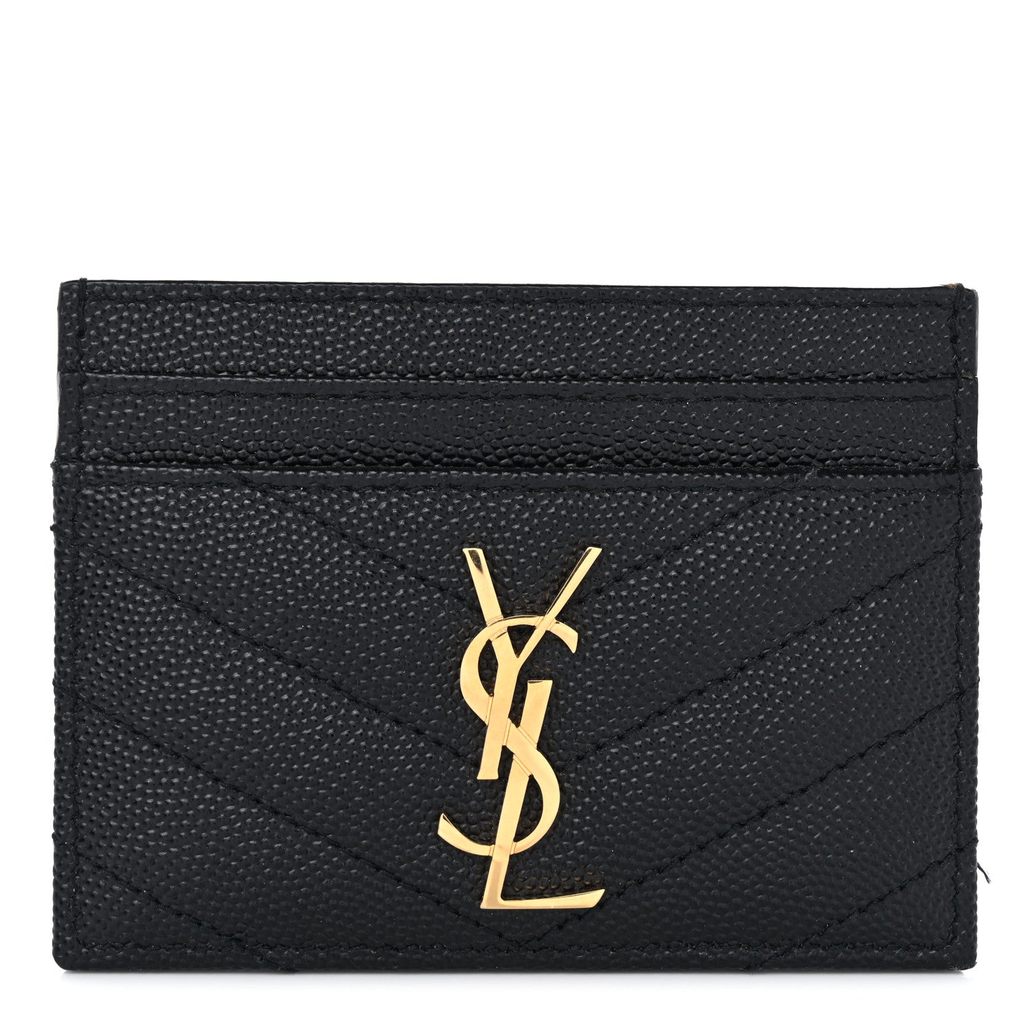 Saint Laurent Grain De Poudre Matelasse Chevron Monogram Credit Card Case Black 1 of 8