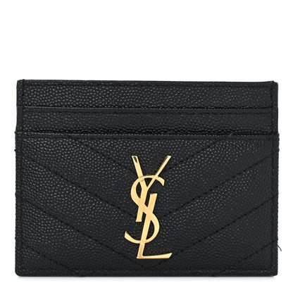 Saint Laurent Grain De Poudre Matelasse Chevron Monogram Credit Card Case Black 1 of 8