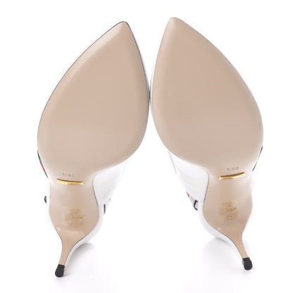 Gucci Malaga Kid Web Sylvie Mid Heel Slingback Pumps 36.5 White 5 of 10