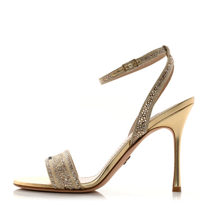 Christian Dior Laminated Calfskin Crystal Embroidered Dway 100mm Sandals 40 Gold 1 of 9