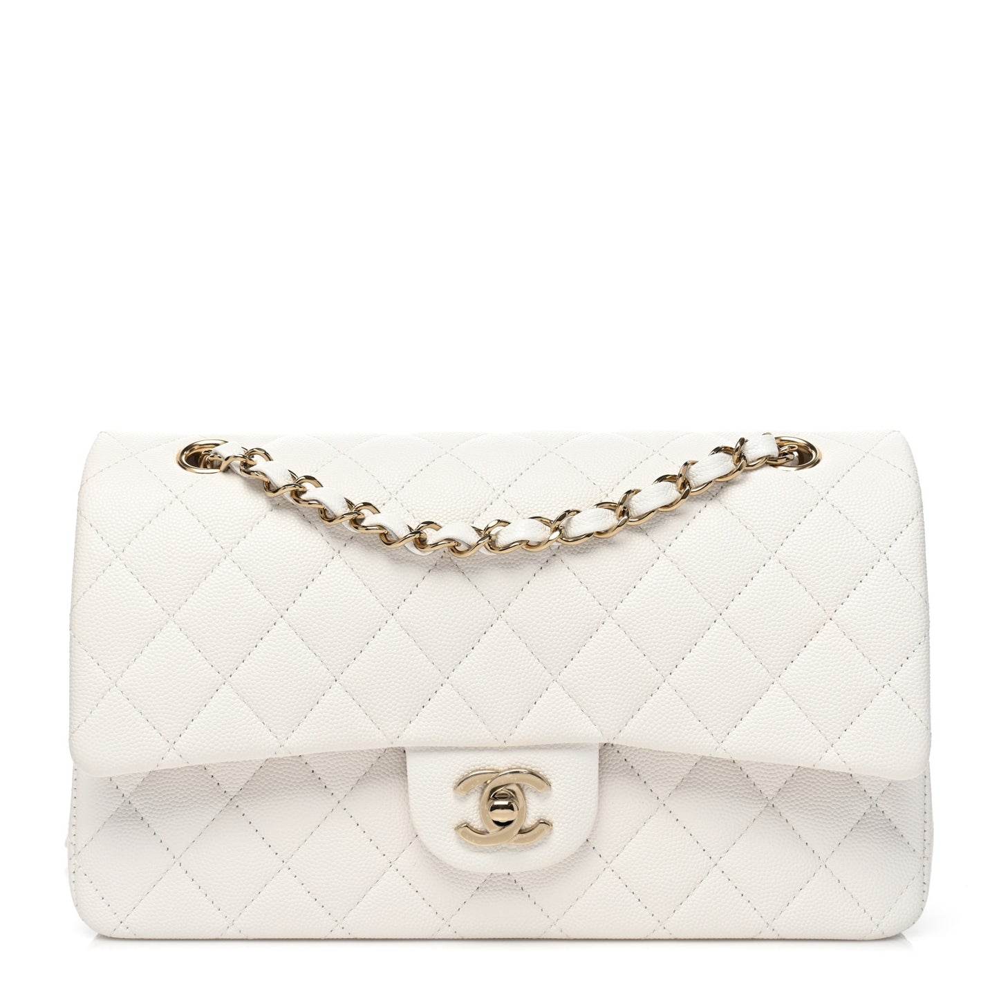 Caviar Quilted Medium Double Flap White