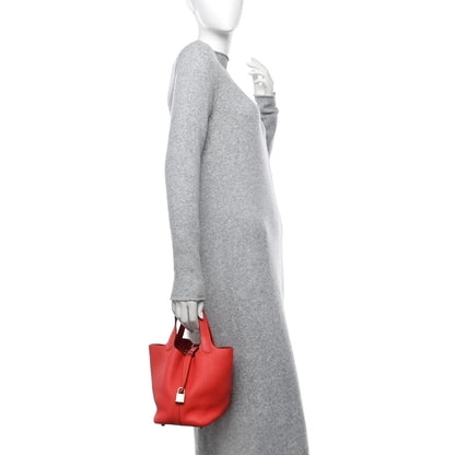 Hermes Taurillon Clemence Picotin Lock 18 PM Rouge Pivoine 2 of 10