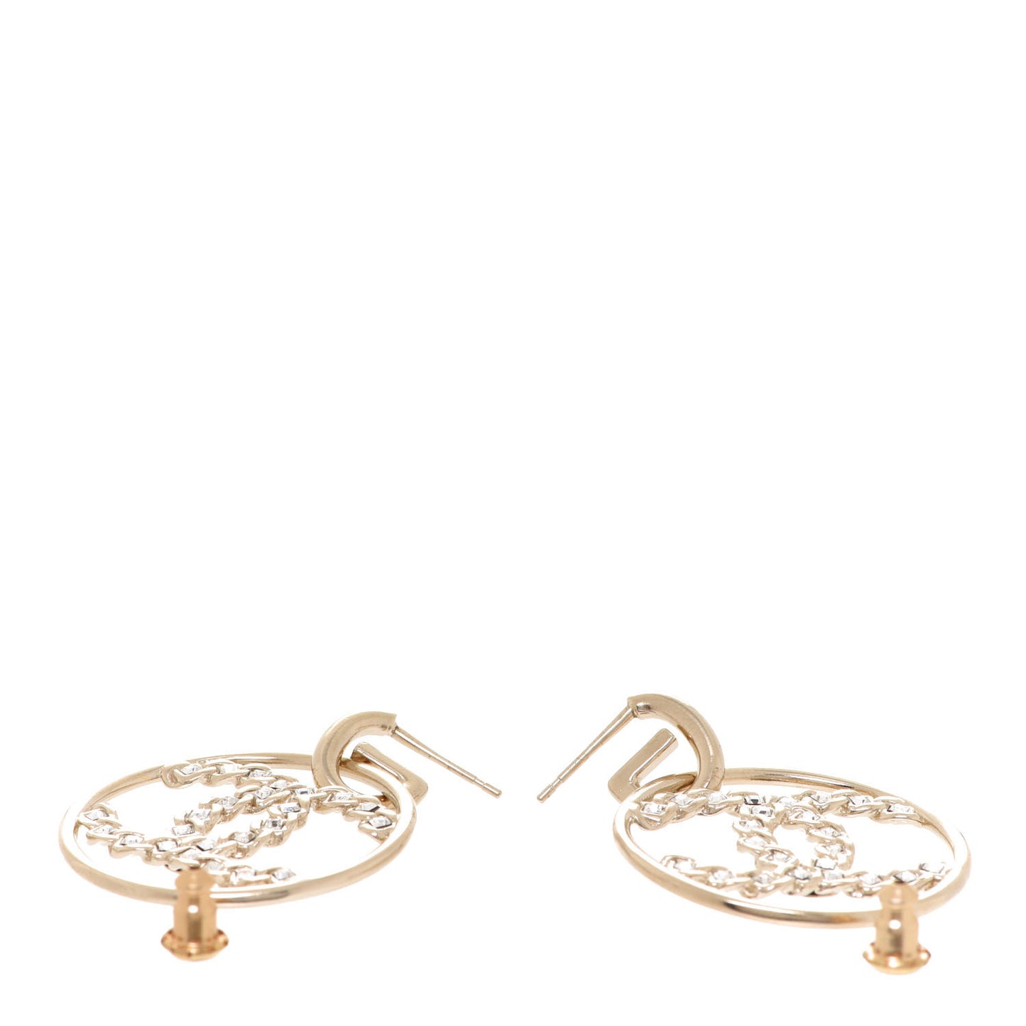 Crystal Chain Chanel Strass CC Drop Earrings Gold