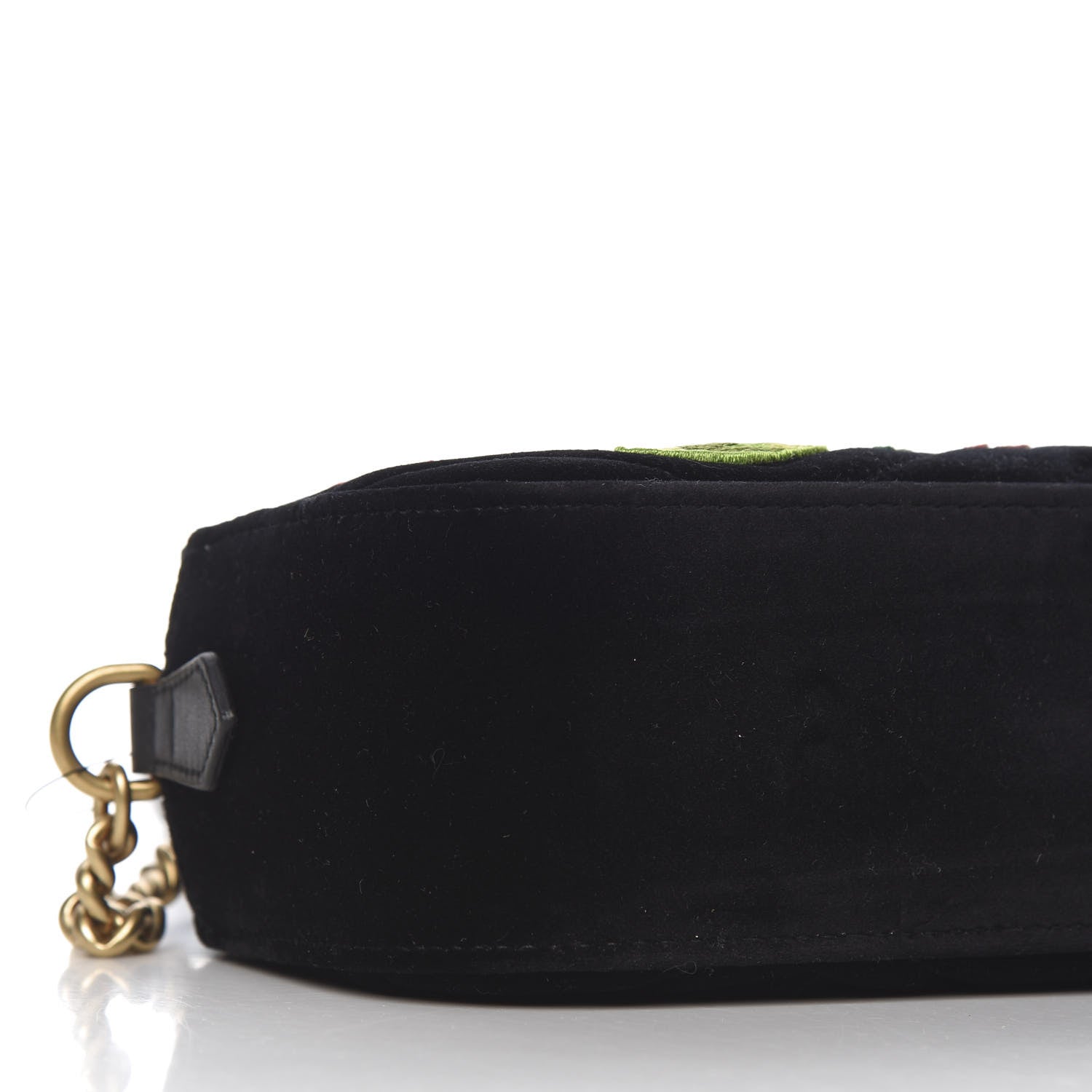Gucci Velvet Matelasse Deer Embroidered Small GG Marmont Chain Shoulder Bag Black 7 of 9