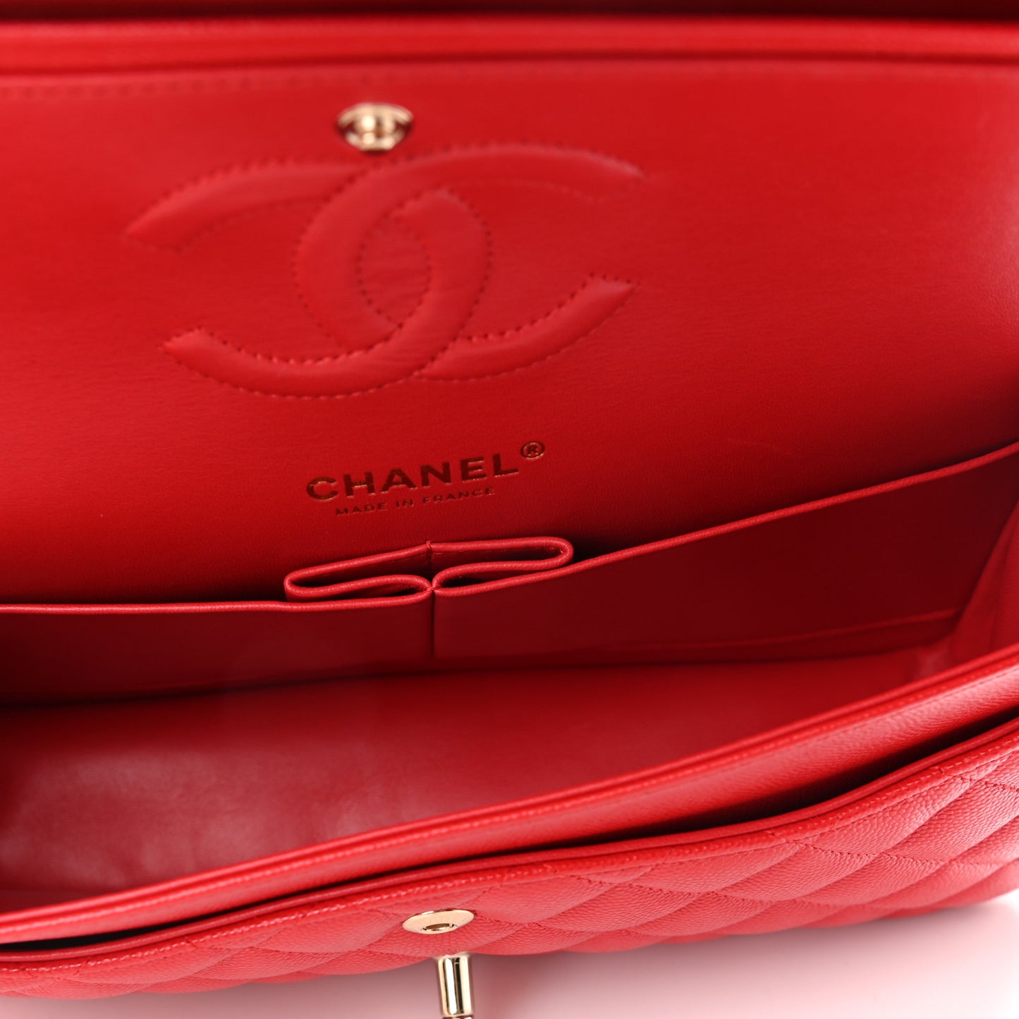 Caviar Quilted Medium Double Flap Red