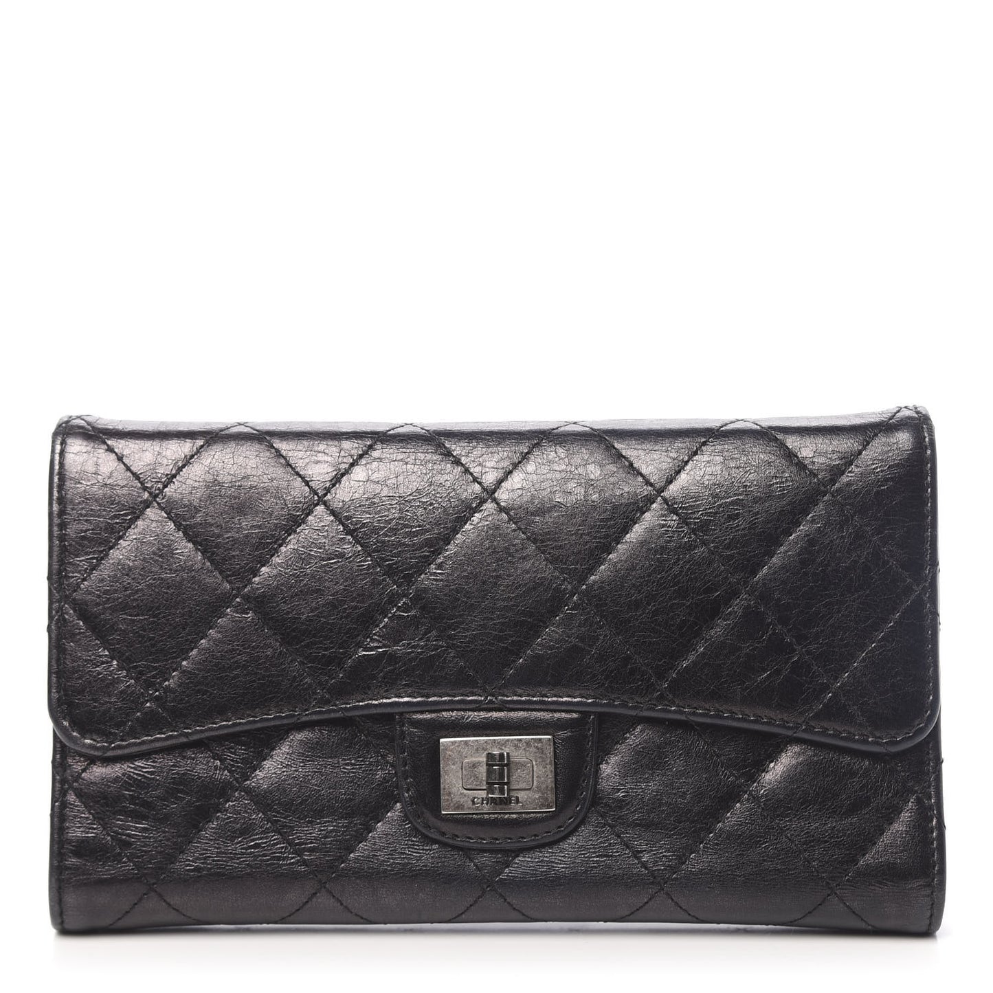Glazed Calfskin Quilted Reissue Long Flap Wallet Black